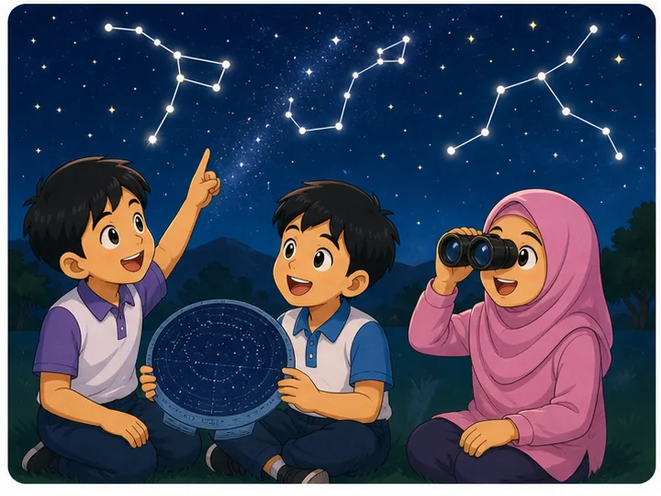Murid mengenal corak buruj di langit malam