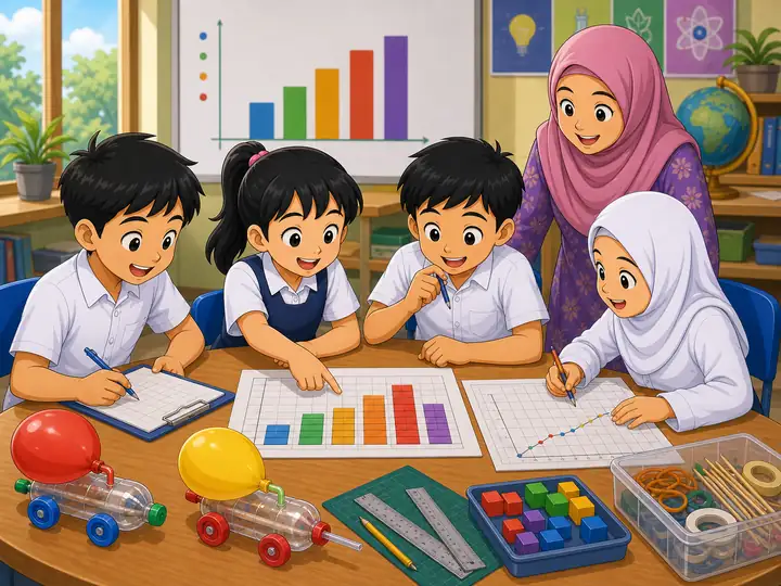 Murid mentafsir data kereta belon menggunakan jadual dan graf