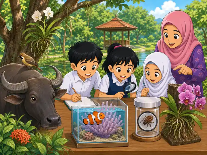 Murid belajar contoh simbiosis antara hidupan