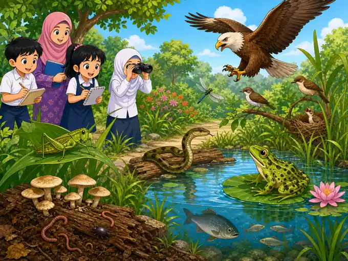 Murid memerhati rantai makanan dan siratan makanan di habitat