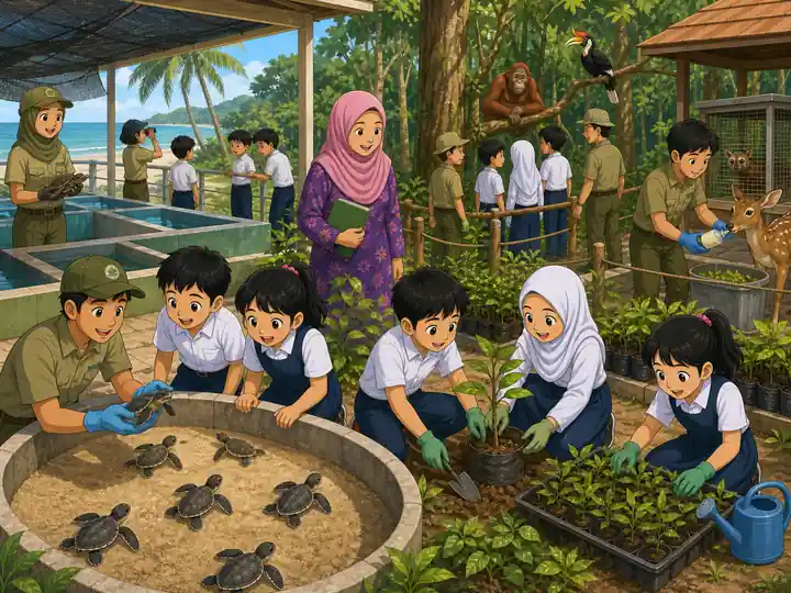 Murid melawat pusat konservasi dan menanam anak pokok
