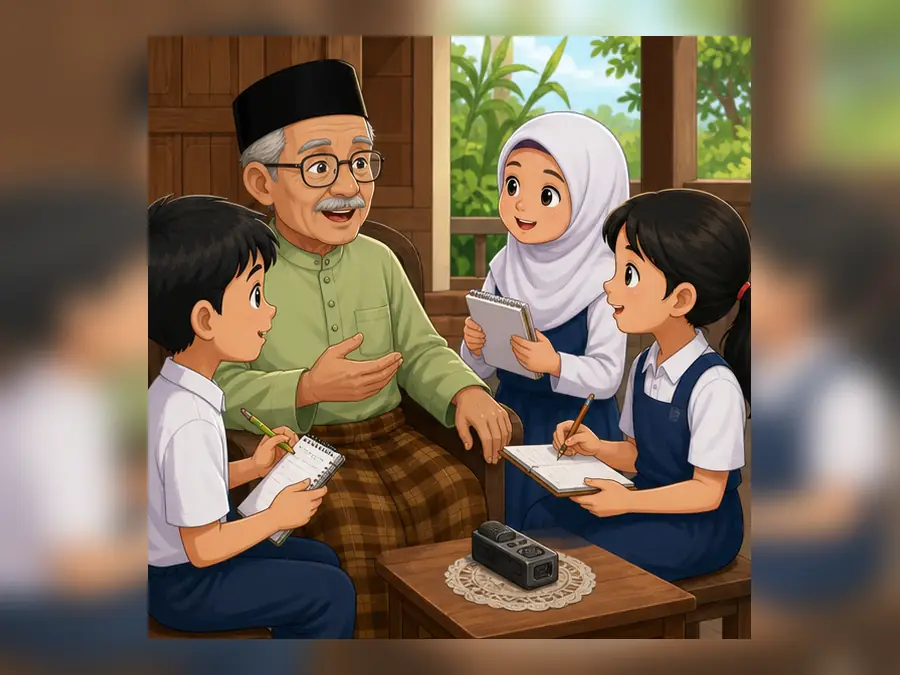 Ilustrasi kartun Sejarah Tahun 4 Unit 1 Muka 3