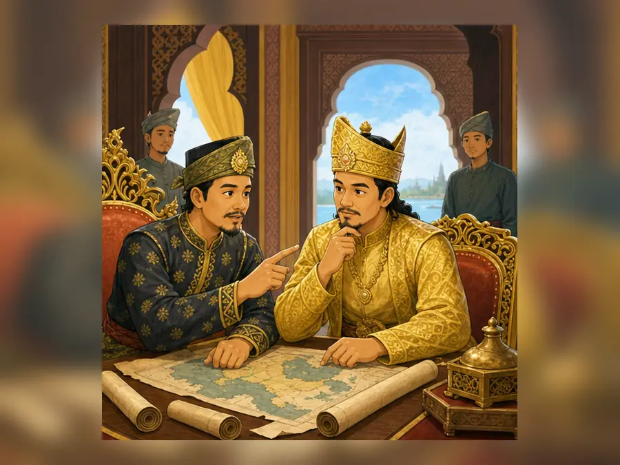 Ilustrasi kartun Sejarah Tahun 4 Unit 10 Muka 2