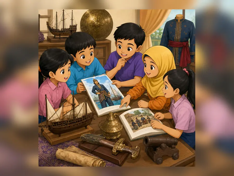 Ilustrasi kartun Sejarah Tahun 4 Unit 11 Muka 4