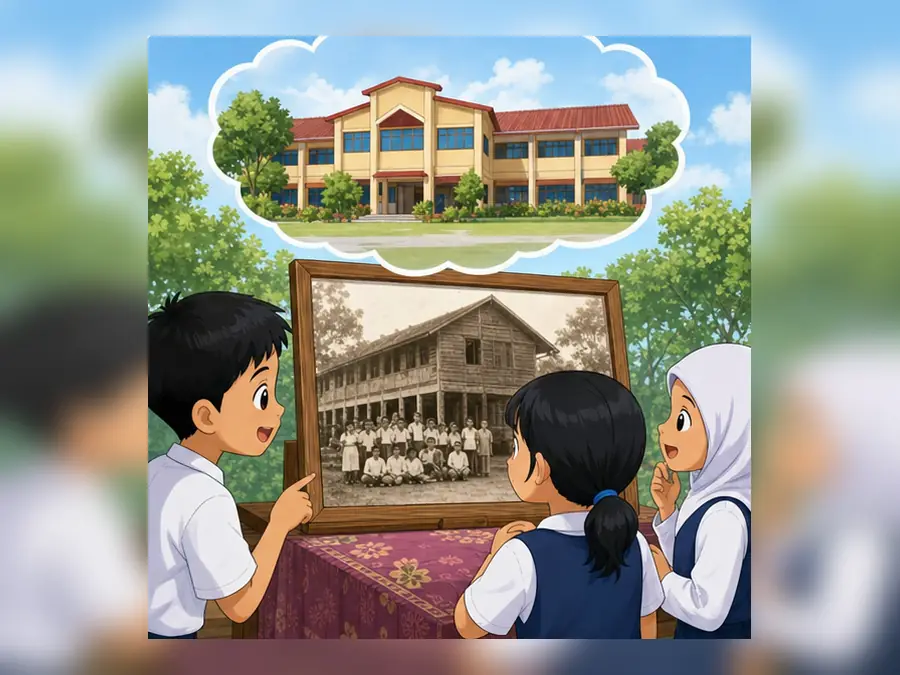 Ilustrasi kartun Sejarah Tahun 4 Unit 3 Muka 1