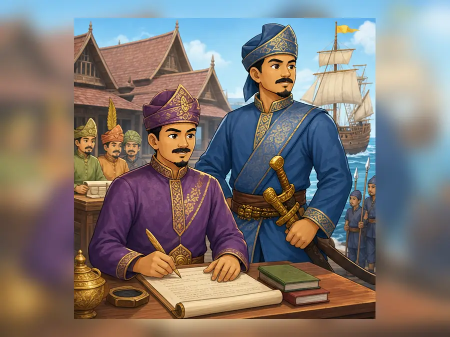 Ilustrasi kartun Sejarah Tahun 4 Unit 8 Muka 3