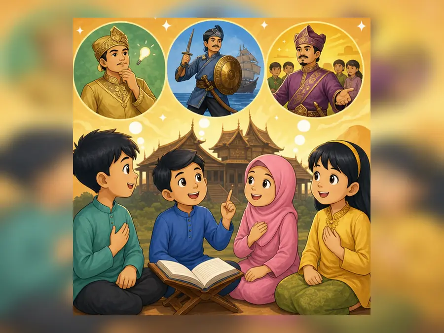 Ilustrasi kartun Sejarah Tahun 4 Unit 8 Muka 4