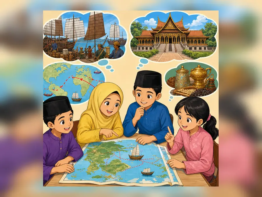 Ilustrasi kartun Sejarah Tahun 4 Unit 9 Muka 4