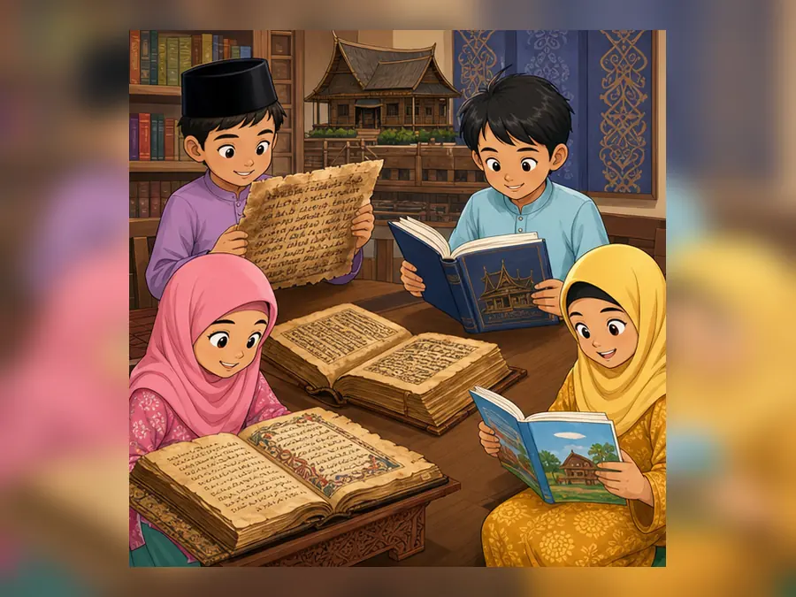 Ilustrasi kartun Sejarah Tahun 5 Unit 3 Muka 1