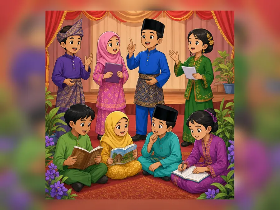 Ilustrasi kartun Sejarah Tahun 5 Unit 3 Muka 4