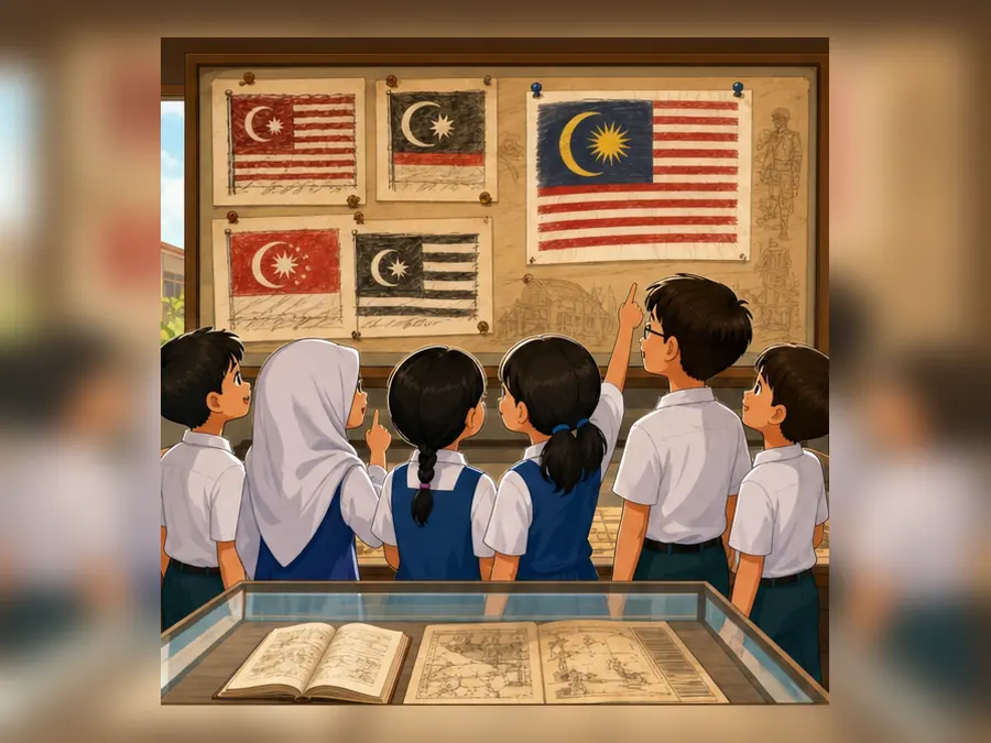 Ilustrasi kartun Sejarah Tahun 5 Unit 9 Muka 1
