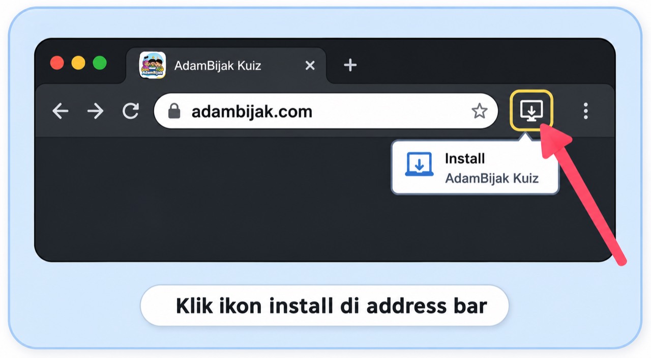 Klik ikon install di address bar Chrome atau Edge